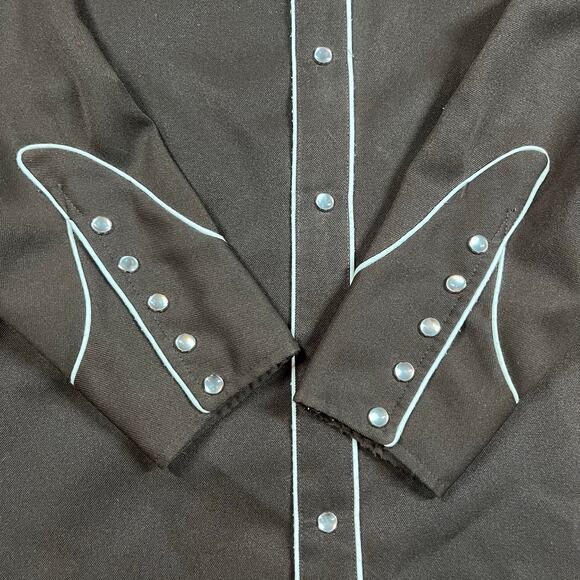 Vintage H Bar C Embroidered Pearl Snap Western Brown Ranch Wear Spurs Mens Sz M - Picture 3 of 5